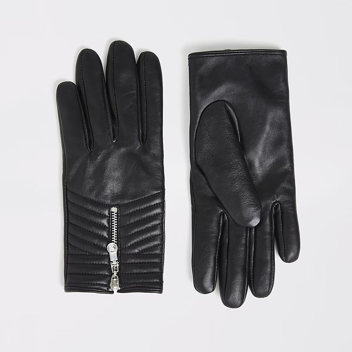 Black quilted leather gloves | River Island (UK & IE)