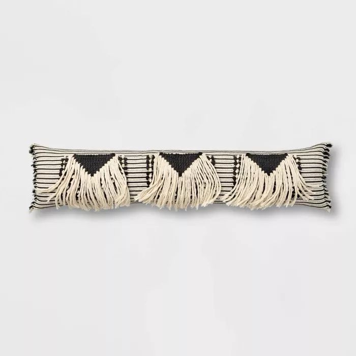 Bed Lumbar Global Fringe Decorative Pillow Black/Cream - Opalhouse&#8482; | Target