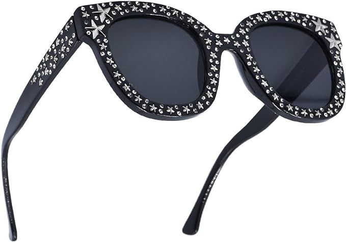 SamuRita Sparkle Vintage Star Rhinestone Cat Eye Sunglasses Novelty Glitter Shades | Amazon (US)