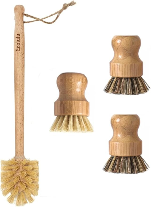 ECOLULU Bamboo Dish Brush Set & Wood Bottle Brush for Wide Mouth Bottles, Cups and Jars, (4 units... | Amazon (US)
