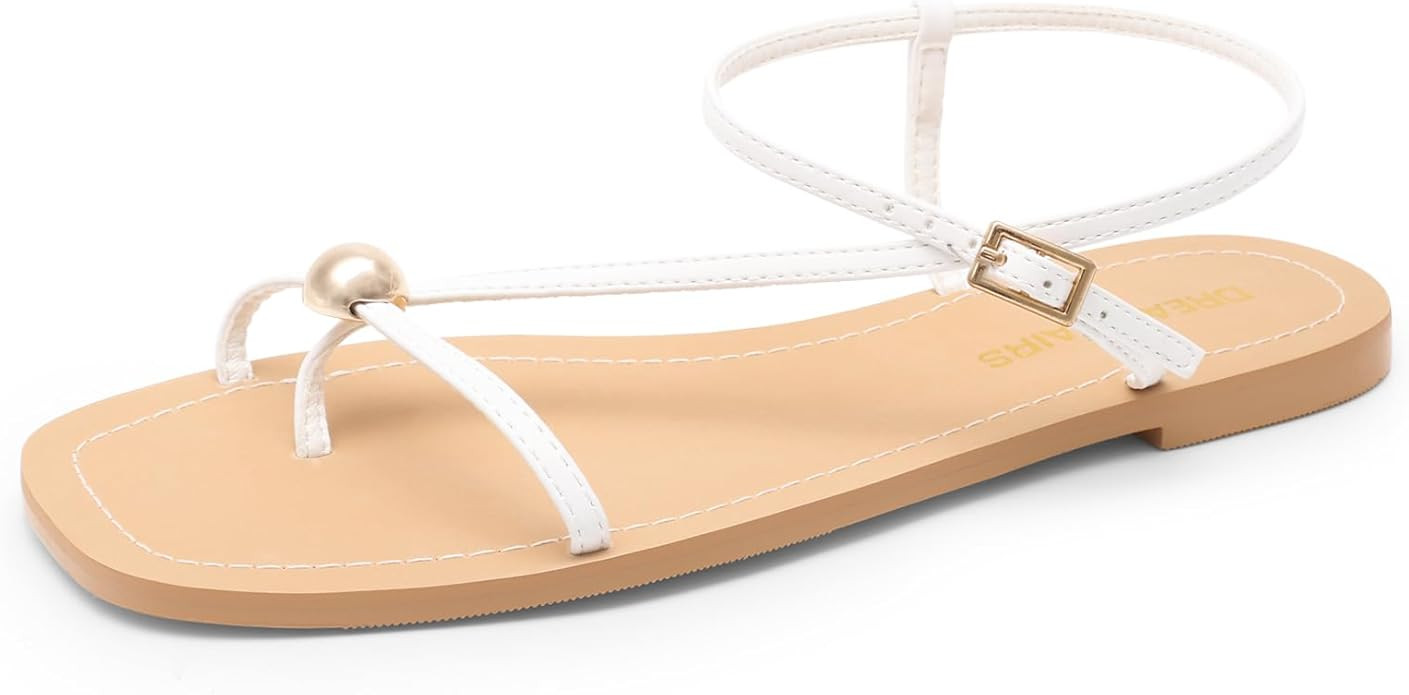 DREAM PAIRS Women's Strappy Flat Sandals for Women Comfortable Open Square Toe Sandals Dressy Bea... | Amazon (US)