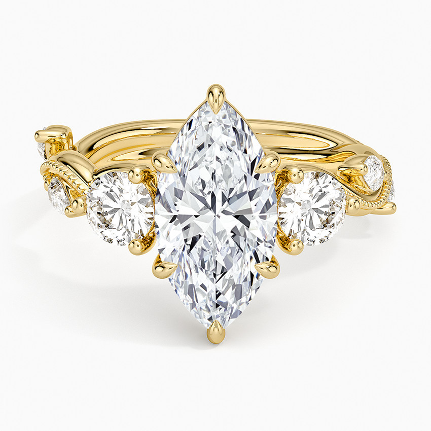 18K Yellow Gold Vintage Secret Garden Three Stone Diamond Ring | Brilliant Earth