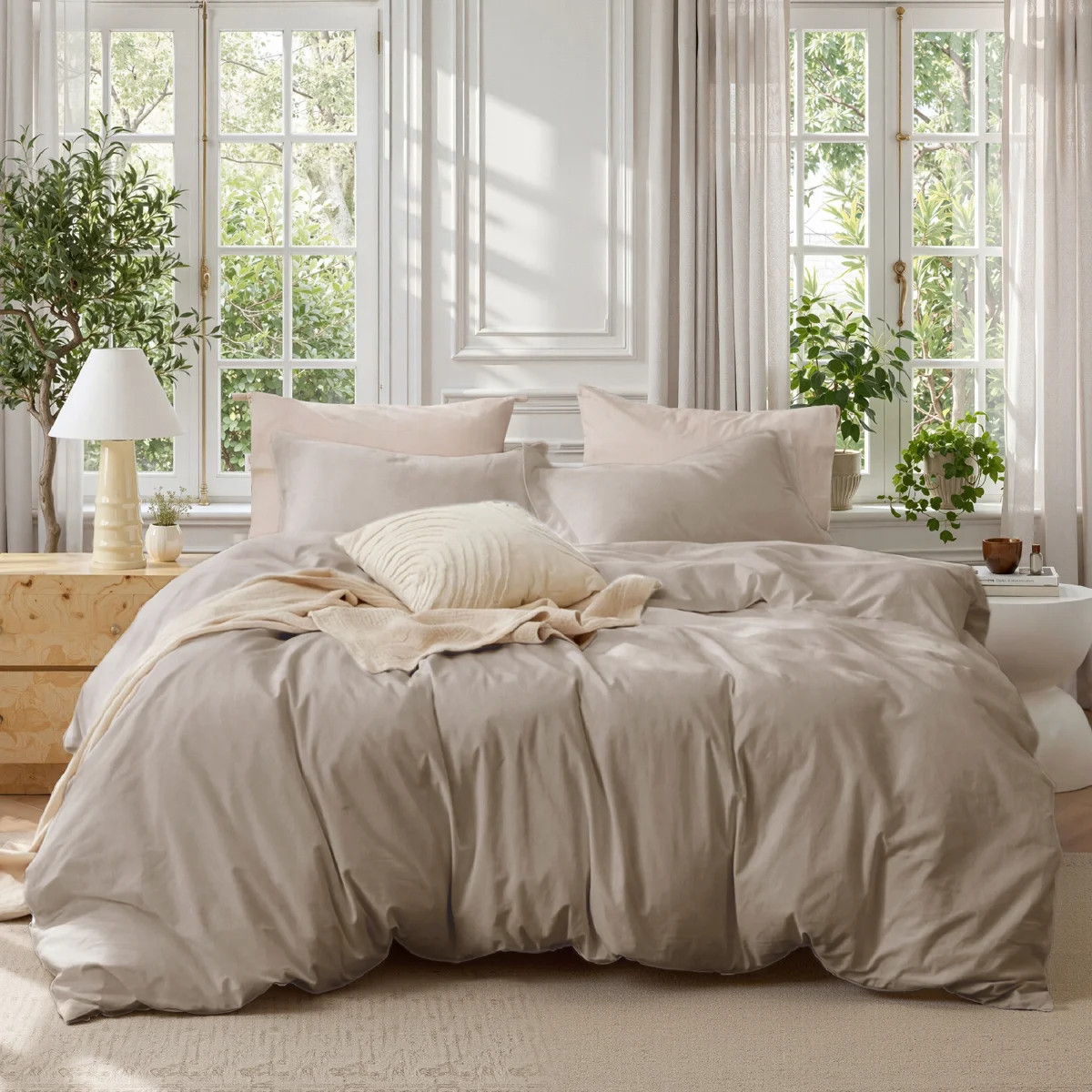 Bedsure 100% Washed Cotton Duvet Cover Queen Set - Minimalist Cotton Beding Set For All Season\uf... | Wayfair North America
