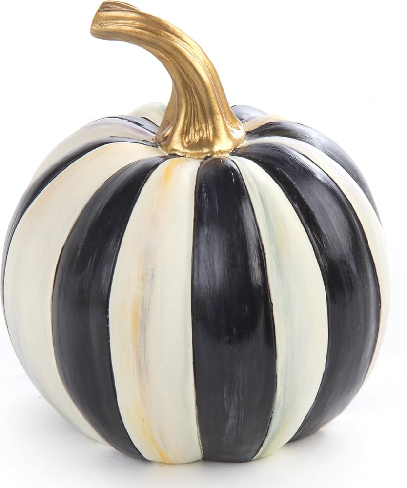 MACKENZIE-CHILDS Mini Pumpkin, Resin Halloween Home Decor, Black-and-White Courtly Stripe | Amazon (US)