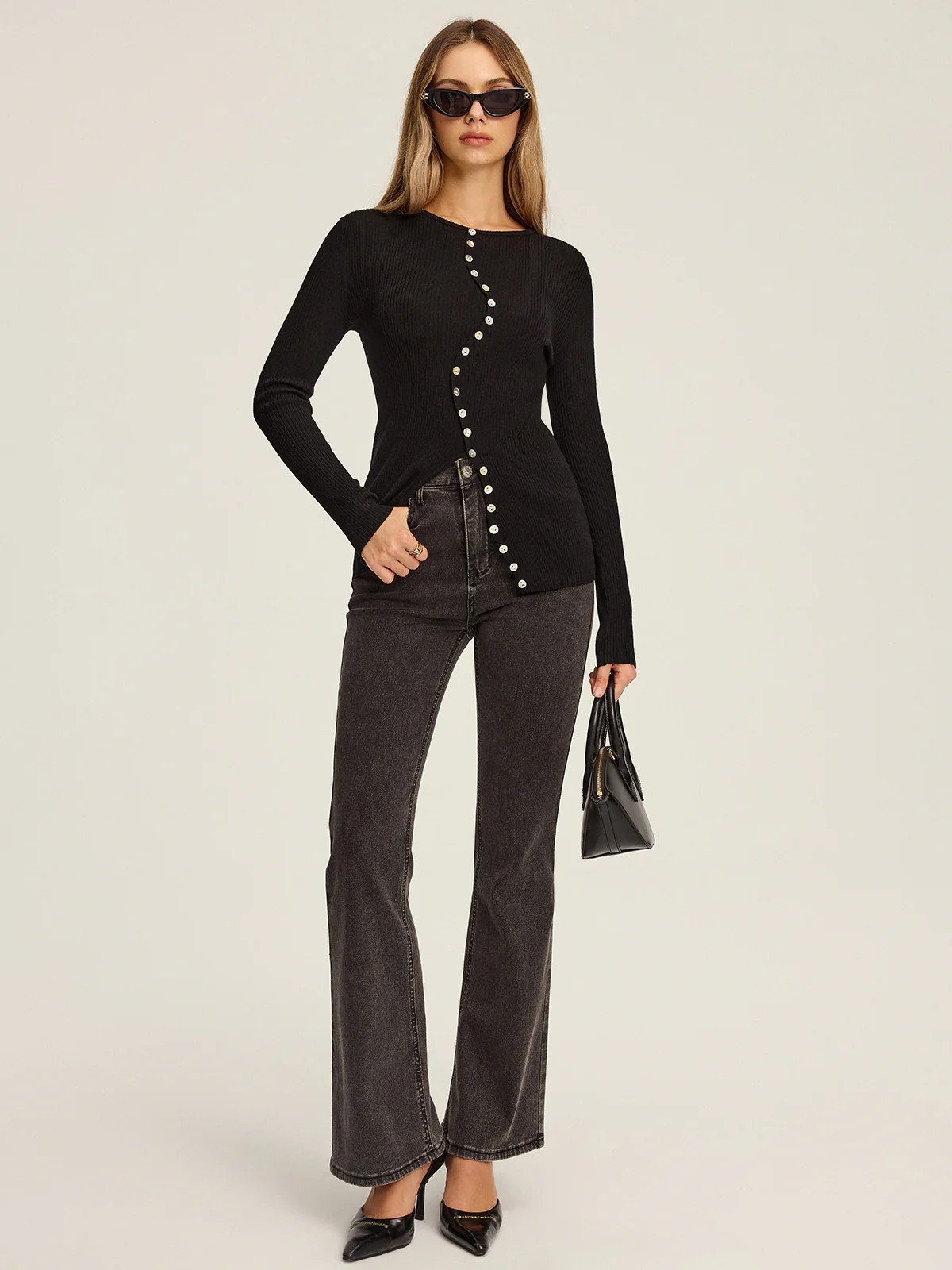 Asymmetric Button-Down Cardigan | Commense