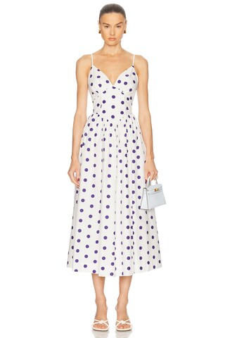 NICHOLAS KLEID in Ivory Navy Polka Dot - White,Navy. Size 8 (also in ). | FWRD 