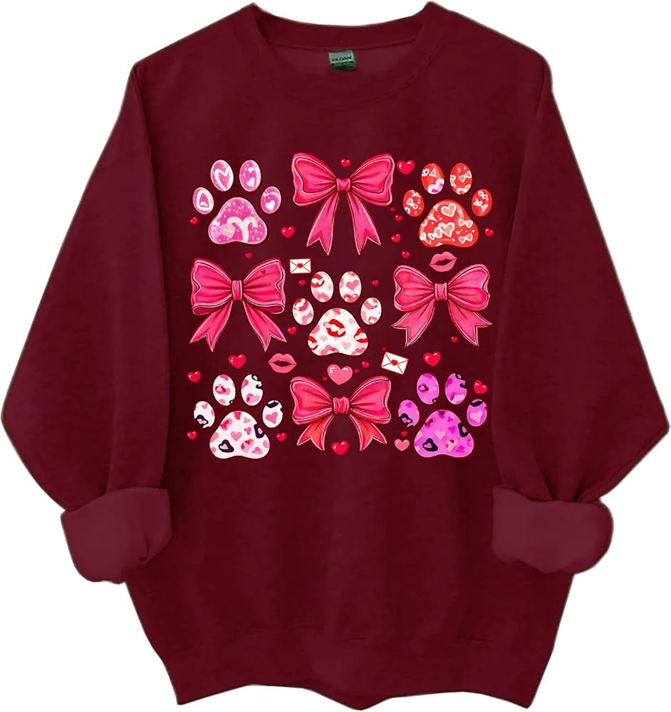 Dog Paw Valentine's Day Sweatshirt Valentines Dog Shirts For Women Funny Dogs Paw Lover Valentine... | Amazon (US)