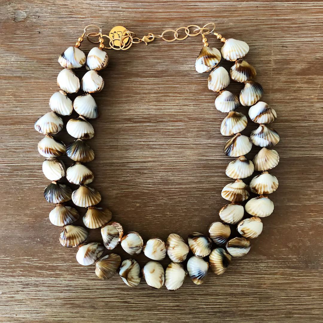 shell necklace, statement jewelry, coastal grandmother, gold jewelry, statement necklace, beach j... | Etsy (US)