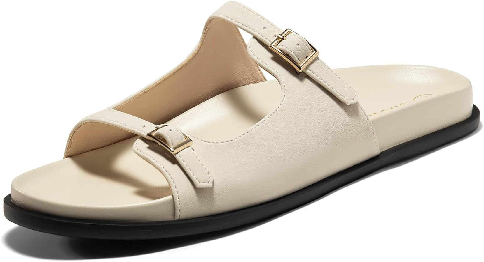 Coutgo Womens Flat Sandals Comfortable Wide Width Slides Double Strap Adjustable Buckle Slip on S... | Amazon (US)