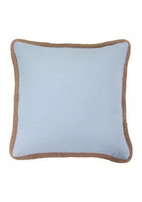 HiEnd Accents Washed Linen Jute Trimmed Pillow, Light Blue | Belk