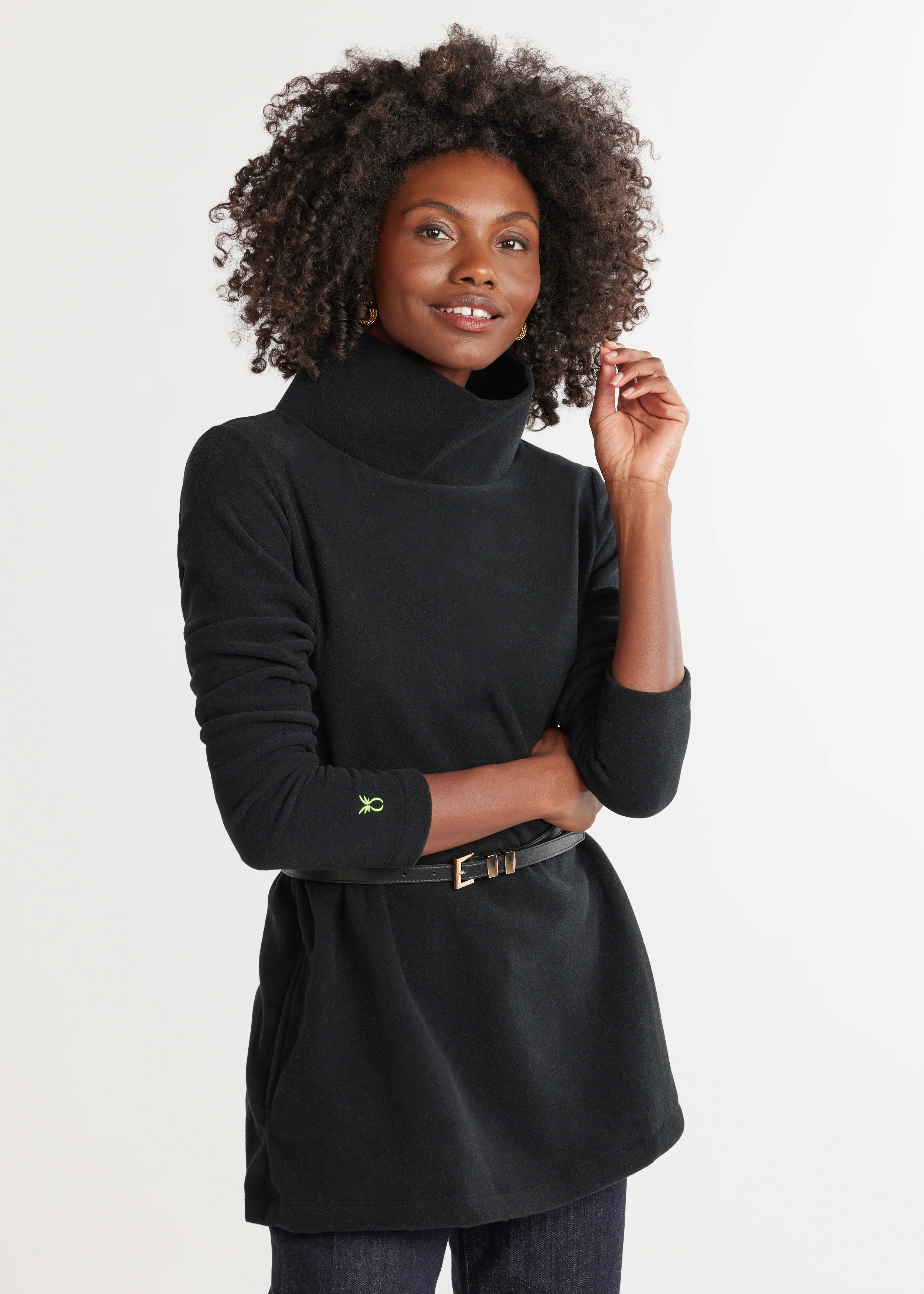 Cobble Hill Turtleneck in Vello Fleece (Black) | Dudley Stephens