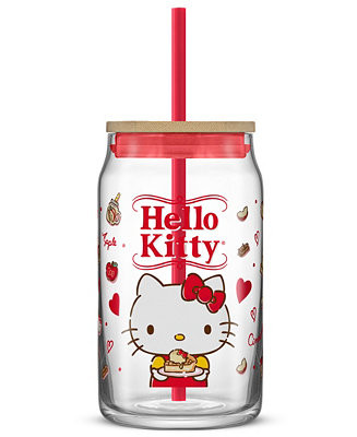 Hello Kitty and Friends Favorite Flavor Hello Kitty Can Shaped Glass Tumbler with Wood Lid and St... | Macy's