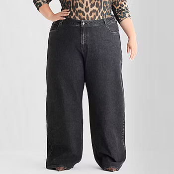 new!Ashley Graham Slouchy Womens Plus High Rise Wide Leg Jean | JCPenney