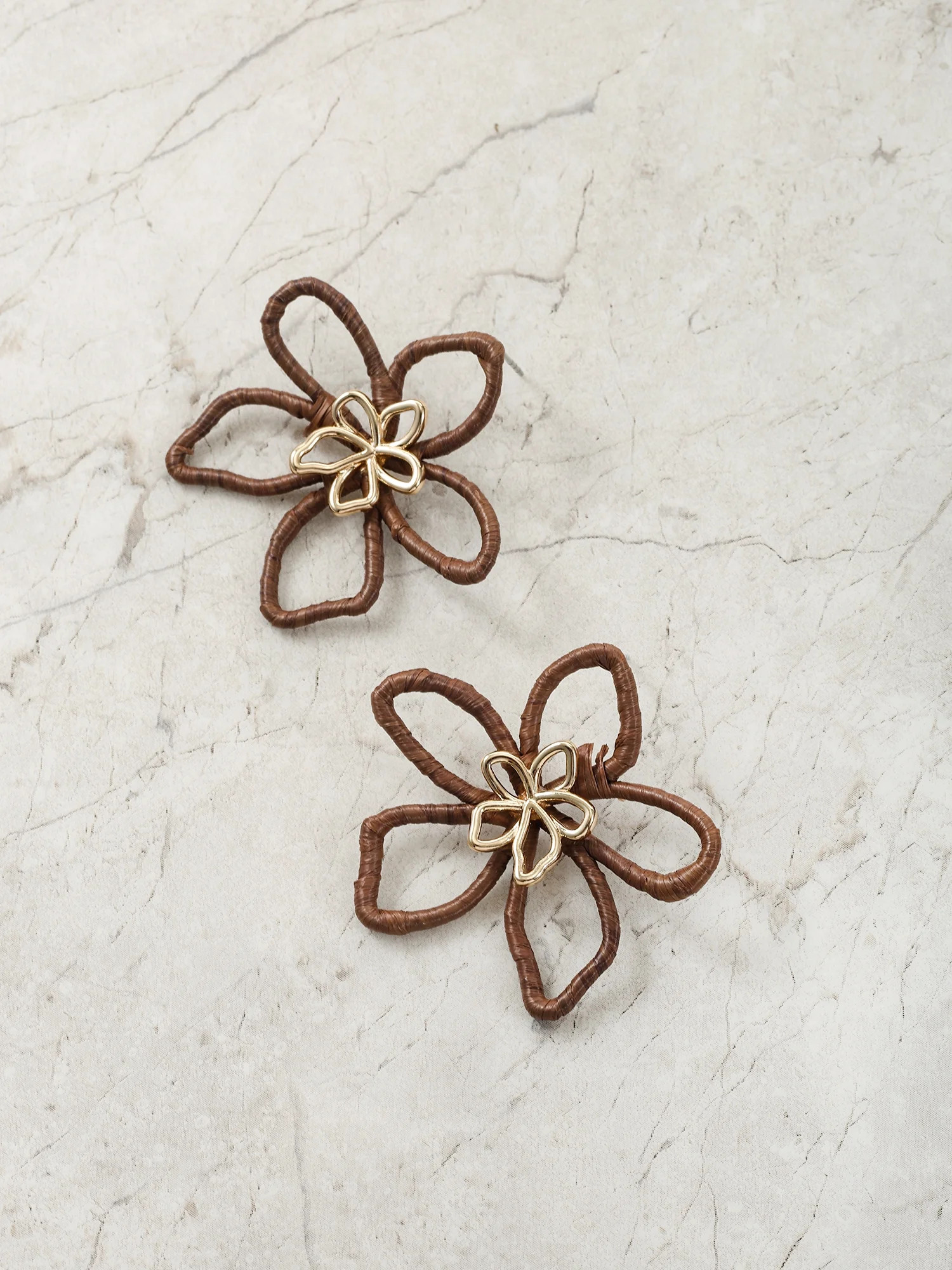Time and Tru Raffia Wrapped Flower Motif Earrings, Brown, 1 Pair | Walmart (US)