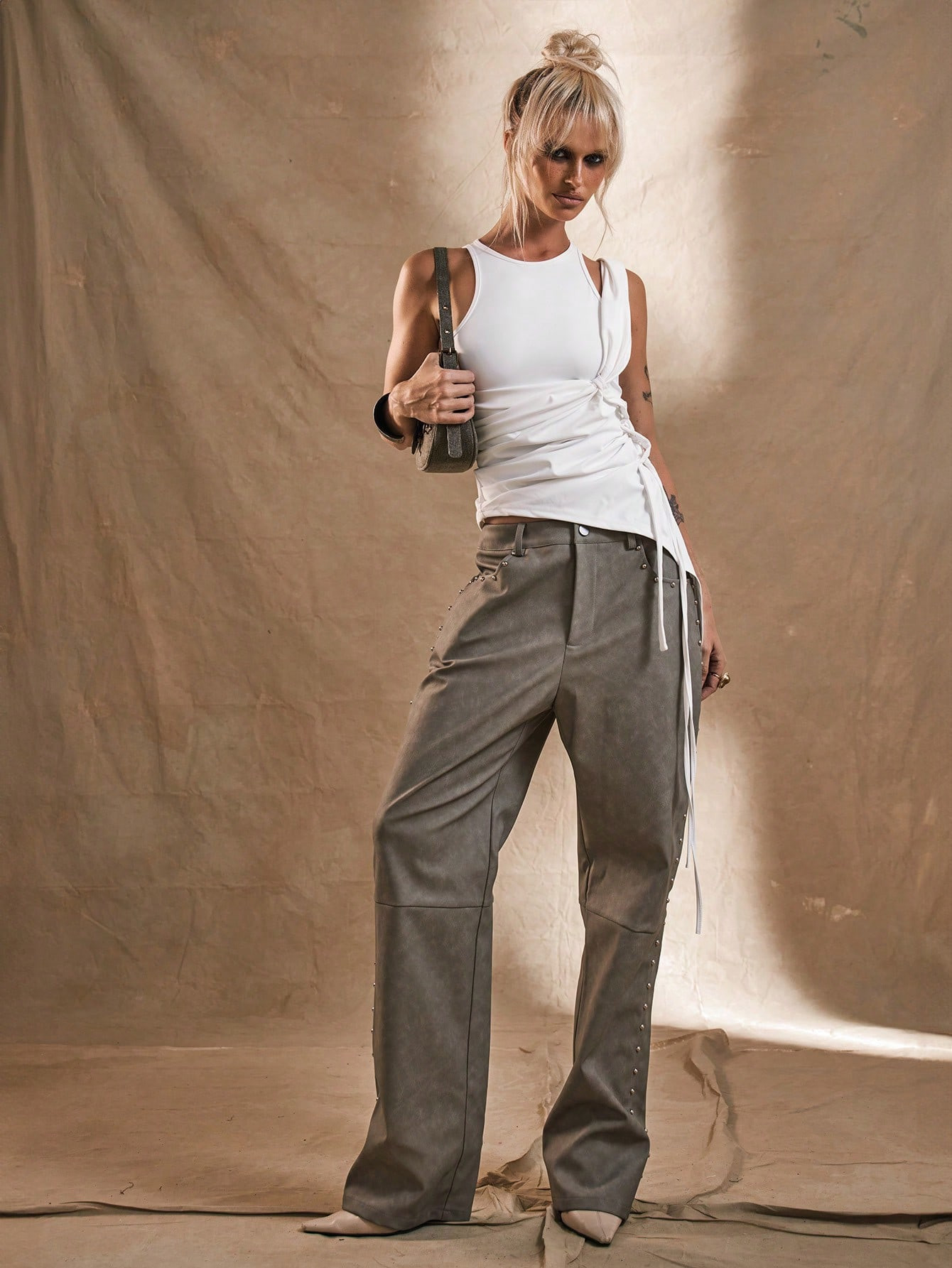 MUSERA WESTERN Studded PU Trousers | SHEIN USA | SHEIN