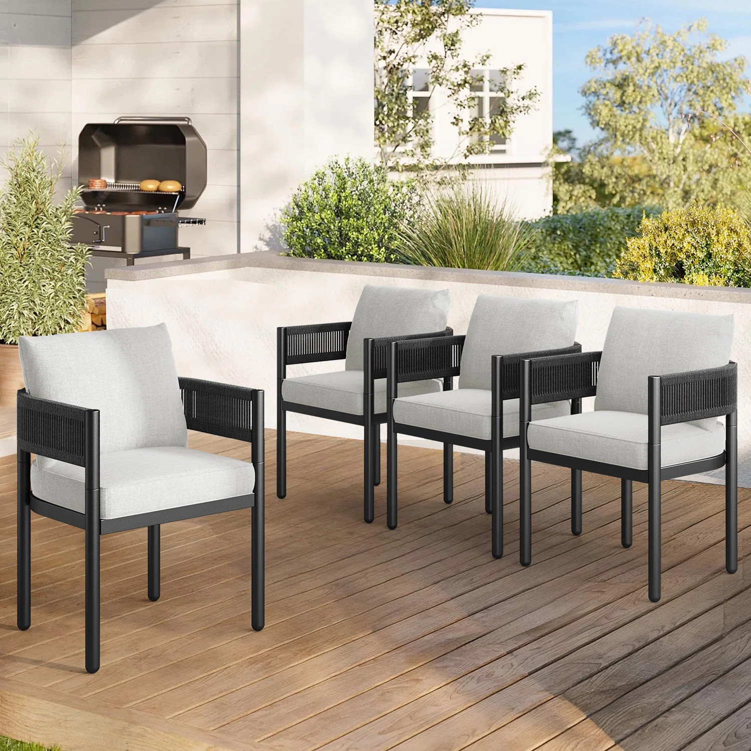 Alexandria Outdoor Dining Chairs With Cushions Set Of 4 (Set of 4) | Wayfair North America