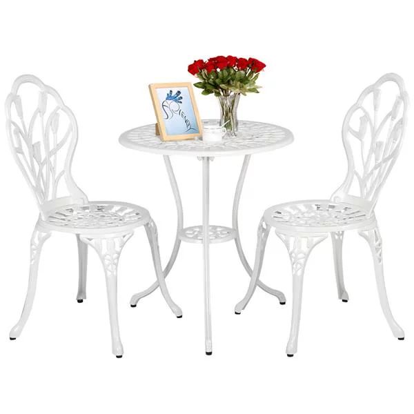 SMILE MART Aluminum 3-Piece Bistro Set with Table and Two Chairs for Outdoors, White | Walmart (US)