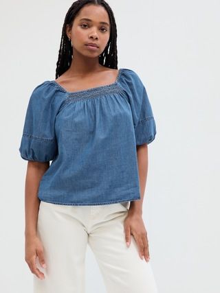 Denim Squareneck Top with Washwell | Gap Factory