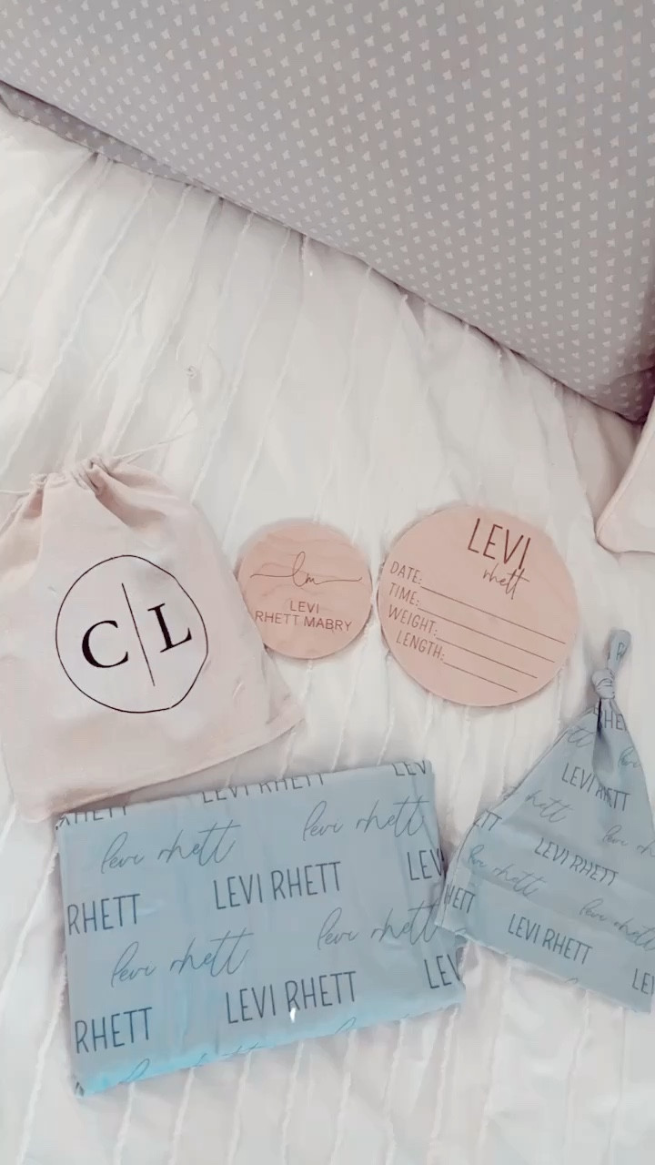 First off, we love love LOVE this adorable monogrammed swaddle, hat & name/birth stats plate (for the hospital 🏥 ) we got from @cadenlane !! 🩵 can’t believe we will have our second baby boy here in our arms so soon!!! 🤱👶🏼

#LTKfamily #LTKbump #LTKbaby