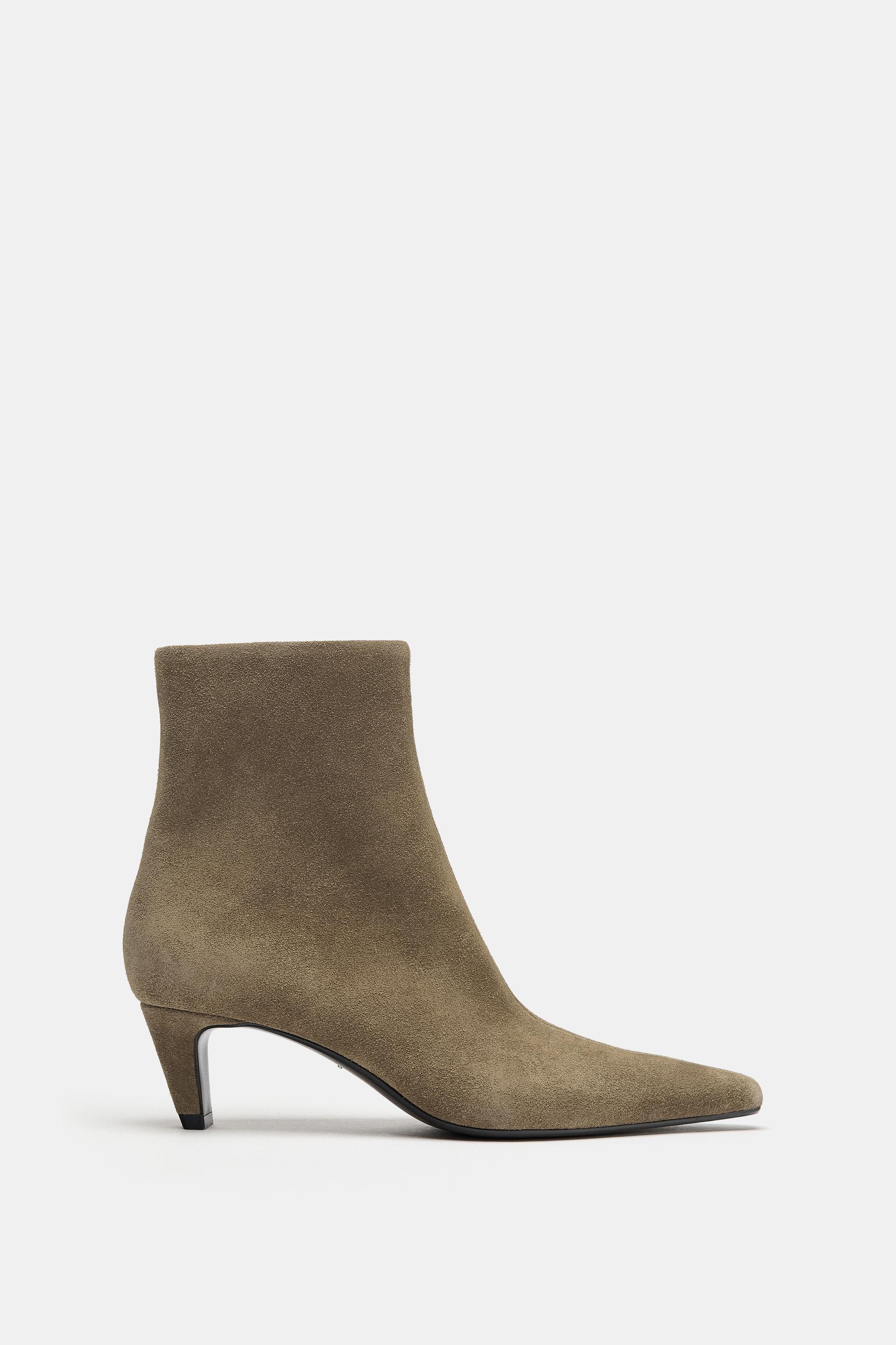 SPLIT SUEDE KITTEN-HEEL ANKLE BOOTS | Zara UK