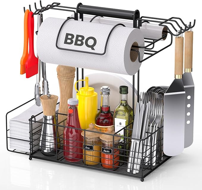 Barbecue Tool Sets Storage Organizer - Grill Caddy for Outdoor Grill with 2 Paper Towel Holders, ... | Amazon (US)