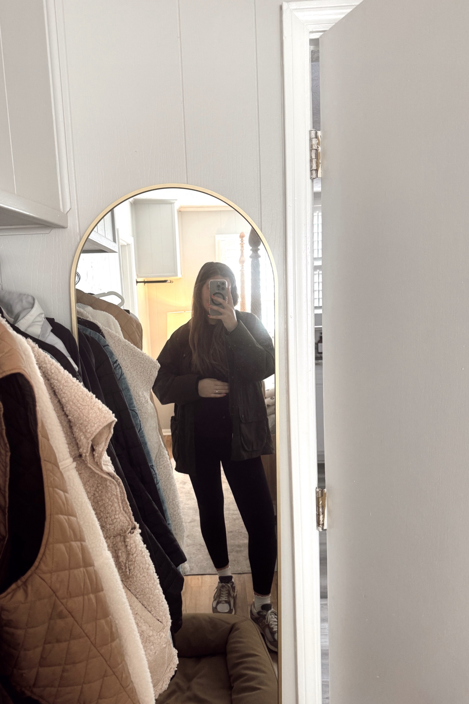 Borrowing my husband’s jacket for my walk outfit mostly to spice up the all black but also because the bump is starting to get too big for my other jackets! 

#LTKBump #LTKActive #LTKStyleTip