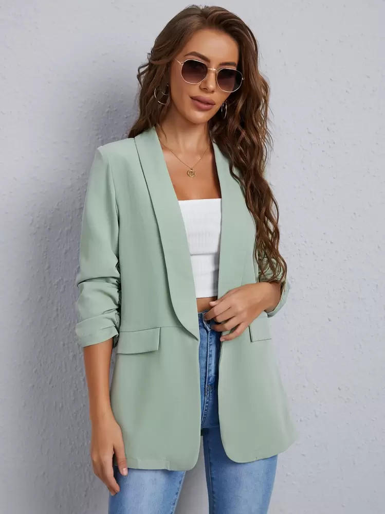 BizChic Women's Romantic Elegant Casual Blazer Jacket With Shawl Neck, 3/4 Sleeve, Front Open, Versatile For Business, Commute, Daily Wear, Autumn 2025 Collection | SHEIN