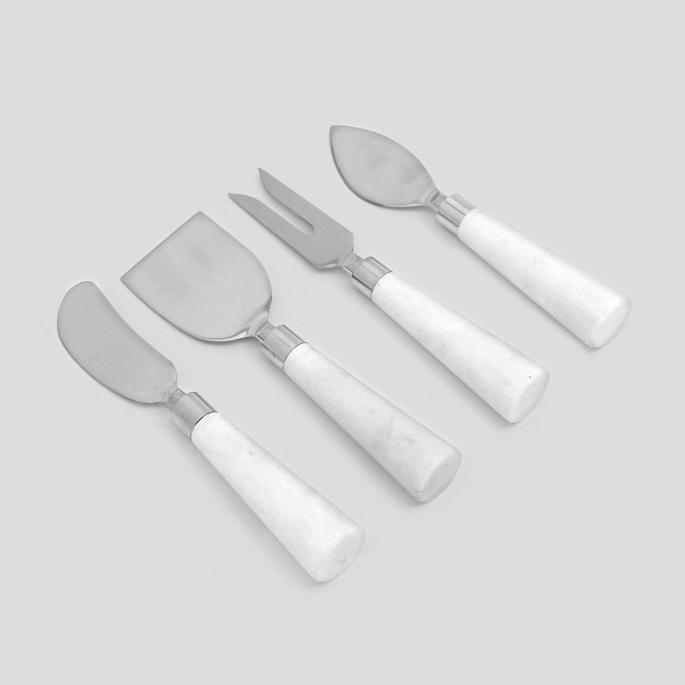 Set of 4 Cheese Knives Marble White - Threshold , Silver Black | Target