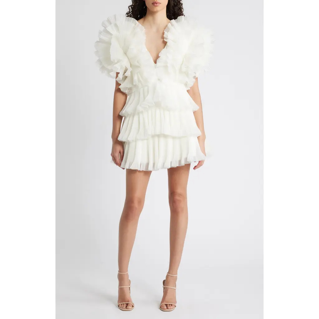 Acler Spenmoss Pleated Ruffle Minidress in Ivory at Nordstrom, Size 4 | Nordstrom