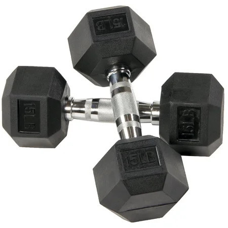 BalanceFrom Rubber Encased Hex Dumbbells, 15 lbs Pair, Black | Walmart (US)