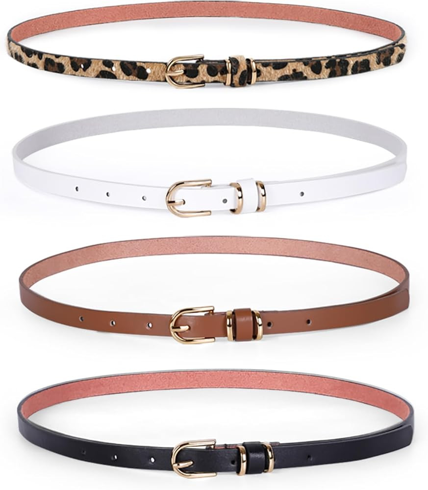 JASGOOD Women's Skinny PU Leather Belt Solid Color Fashion Thin Waist Belt with Gold Buckle for J... | Amazon (US)