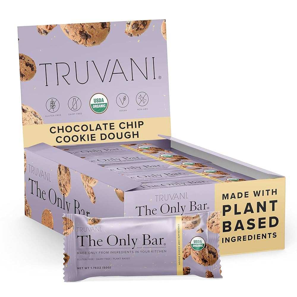 Truvani Plant Based Snack Bars | Chocolate Chip Cookie Dough 12 Pack | 5g Protein | USDA Organic ... | Amazon (US)