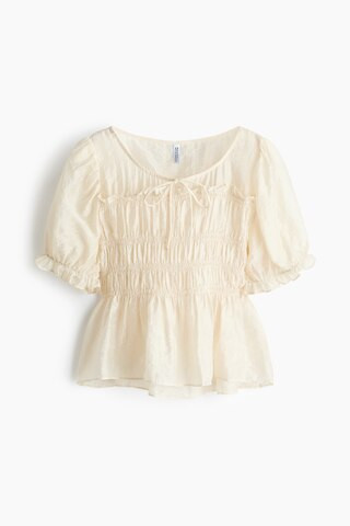 H & M - Smocked Blouse - Beige | H&M (US + CA)
