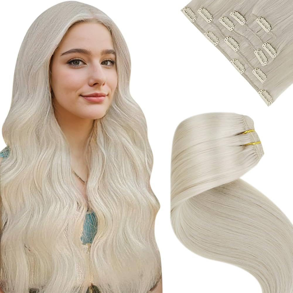 LaaVoo Clip in Hair Extensions Real Human Hair Blonde Clip on Extensions Human Hair Platinum Blon... | Amazon (US)