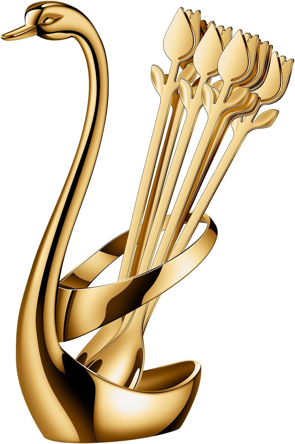 Gold Swan Base With 12 Pcs Coffee Spoon Holder Set - 6" | Tulip/Rose Handle,Stainless Steel,Espre... | Amazon (US)