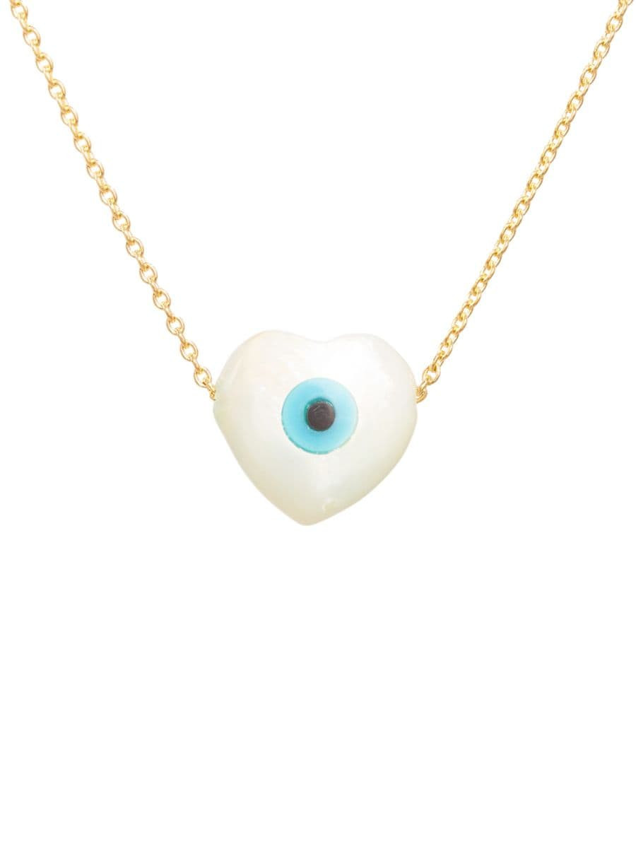 STONE AND STRAND Heart Evil Eye 14K Yellow Gold &amp; Pearl Pendant Necklace | Saks Fifth Avenue