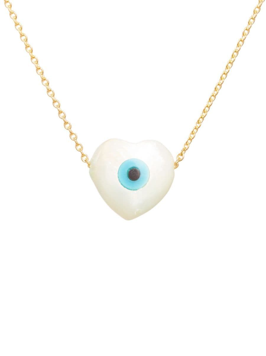 STONE AND STRAND Heart Evil Eye 14K Yellow Gold &amp; Pearl Pendant Necklace | Saks Fifth Avenue