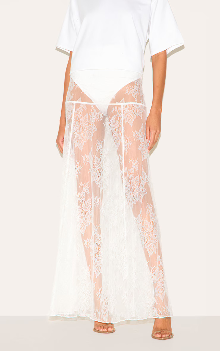 White Panties Insert Floral Lace Sheer Maxi Skirt | PrettyLittleThing US