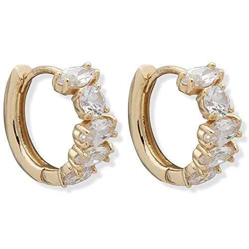 Navette Round Stone Hoops Gold-Tone | Amazon (US)