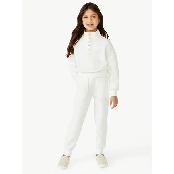 Scoop Girls Button Up Sweatshirt and Joggers, 2-Piece Outfit Set | Walmart (US)