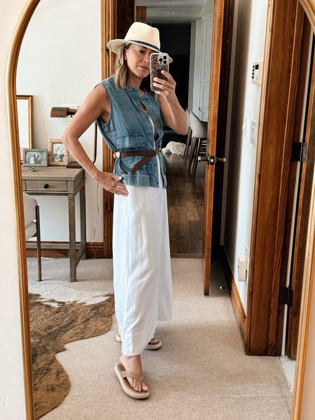 Styled outfit for summer with white maxi and denim vest, size small dress , xs vest 

#LTKStyleTip
