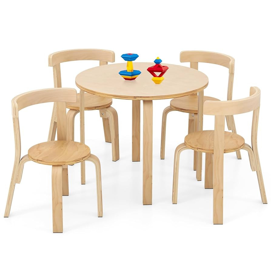 HONEY JOY Kids Table and Chair Set, Bentwood Toddler Round Table and 4 Chairs for Craft Art, Buil... | Amazon (US)