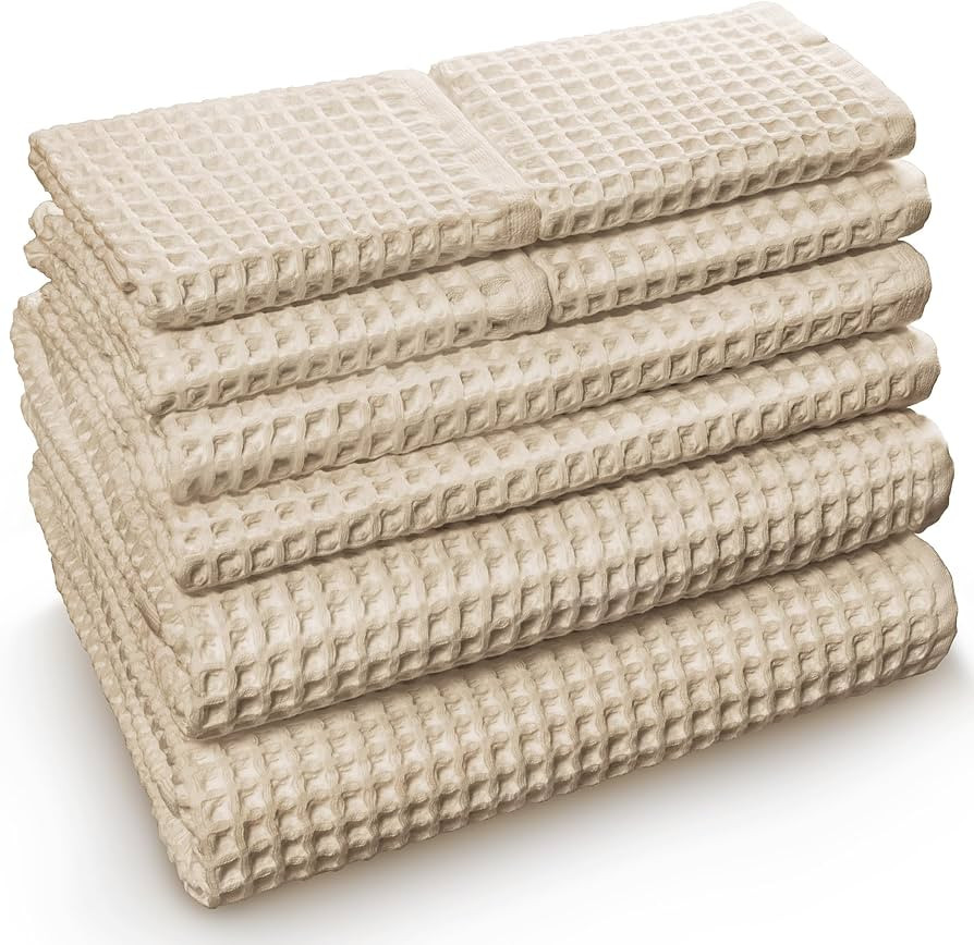 European Waffle Weave Bath Towel Set - 100% Organic Cotton - Quick Dry Lint Free Thin and Absorbe... | Amazon (US)