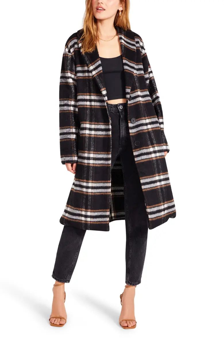 BB Dakota by Steve Madden Shawl Good Plaid Longline Coat | Nordstrom | Nordstrom