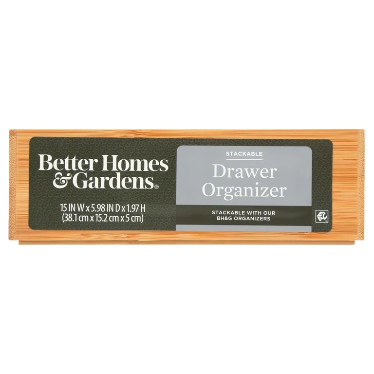 Better Homes & Gardens Bamboo Long Drawer Organizer, 15 IN W x 5.98 IN D x 1.97H, Natural Bamboo ... | Walmart (US)