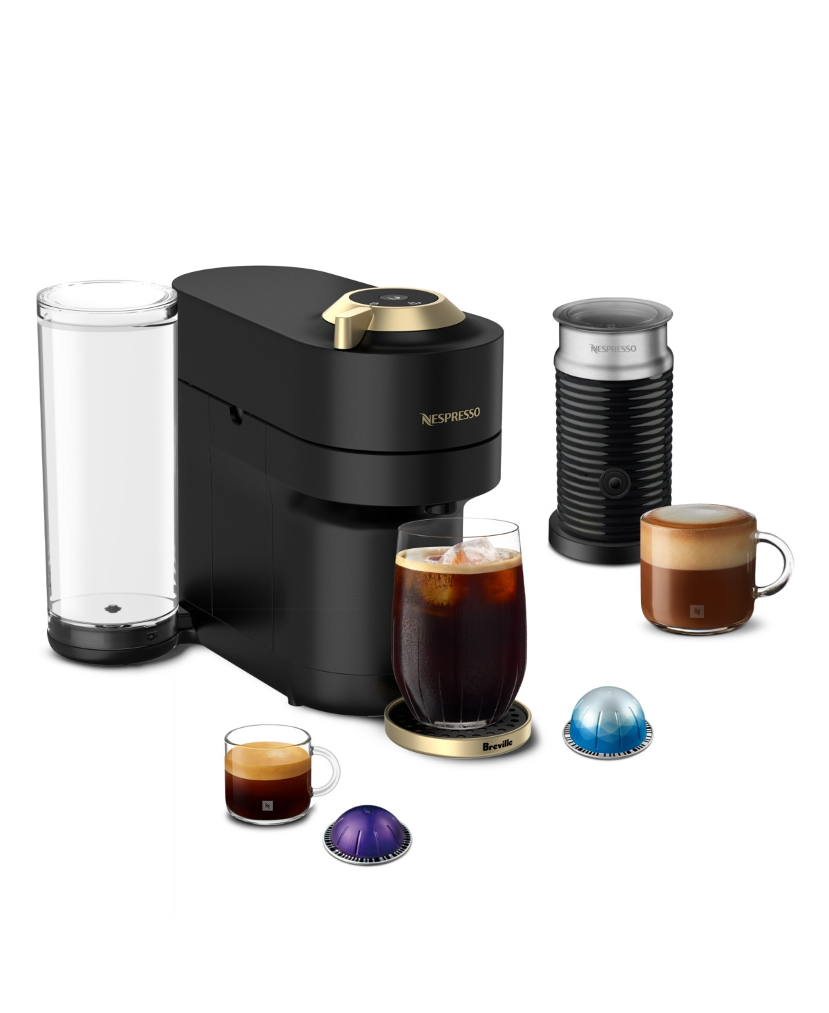 Nespresso Limited-Edition Vertuo Pop+ Deluxe Coffee and Espresso Maker by Breville - Matte Black, Gold | Macy's