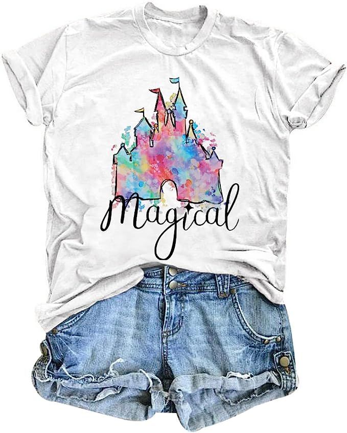 LUKYCILD Magic Castle Shirt Cute Graphic Short Sleeve T-Shirt Casual Holiday Vacation Tops | Amazon (US)