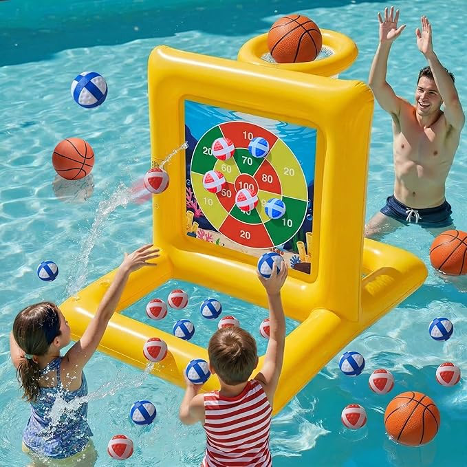 Pool Toys for Kids & Adults, 2-in-1 Pool Basketball and Dart Board Game Set, Family Summer Water ... | Amazon (US)