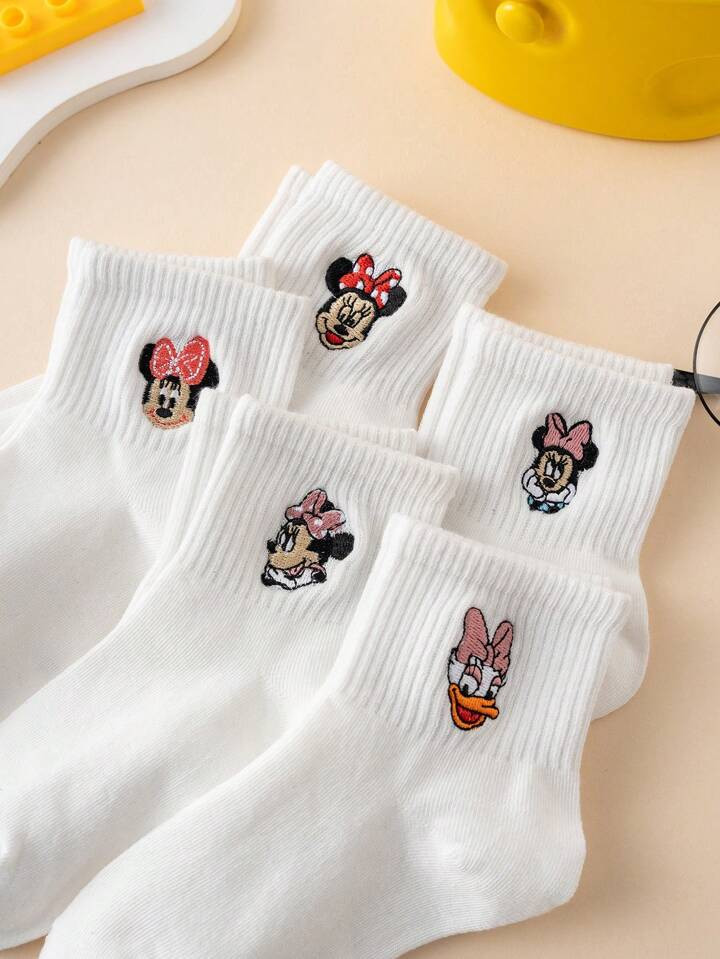 Disney 5 Pairs Cartoon Disney Character Mickey Mouse, Donald Duck, Daisy Mouse Pattern Crew Socks... | SHEIN
