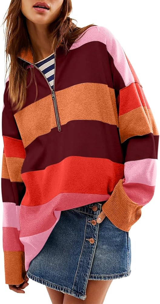 Yousify Oversized Womens Sweaters Fall 2024 Half Zipper Turtleneck Sweater Long Sleeve Tops S-2XL | Amazon (US)